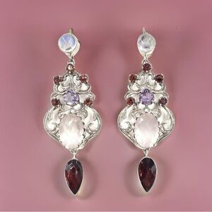 🌟Nicky Butler 925 Sterling Silver Rose Quartz Garnet Earrings One of a Kind NEW